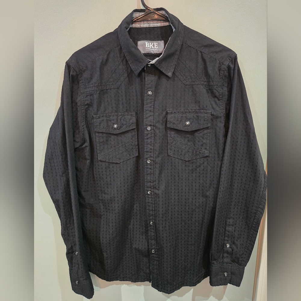 BKE Buckle Shirt Mens Medium Black Button Up Standard Fit Western Cowboy Rodeo